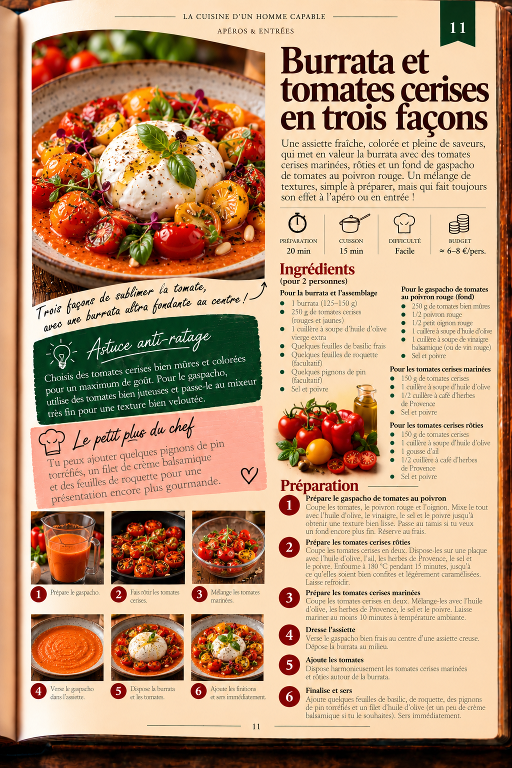 Burrata et tomates cerises en trois façons