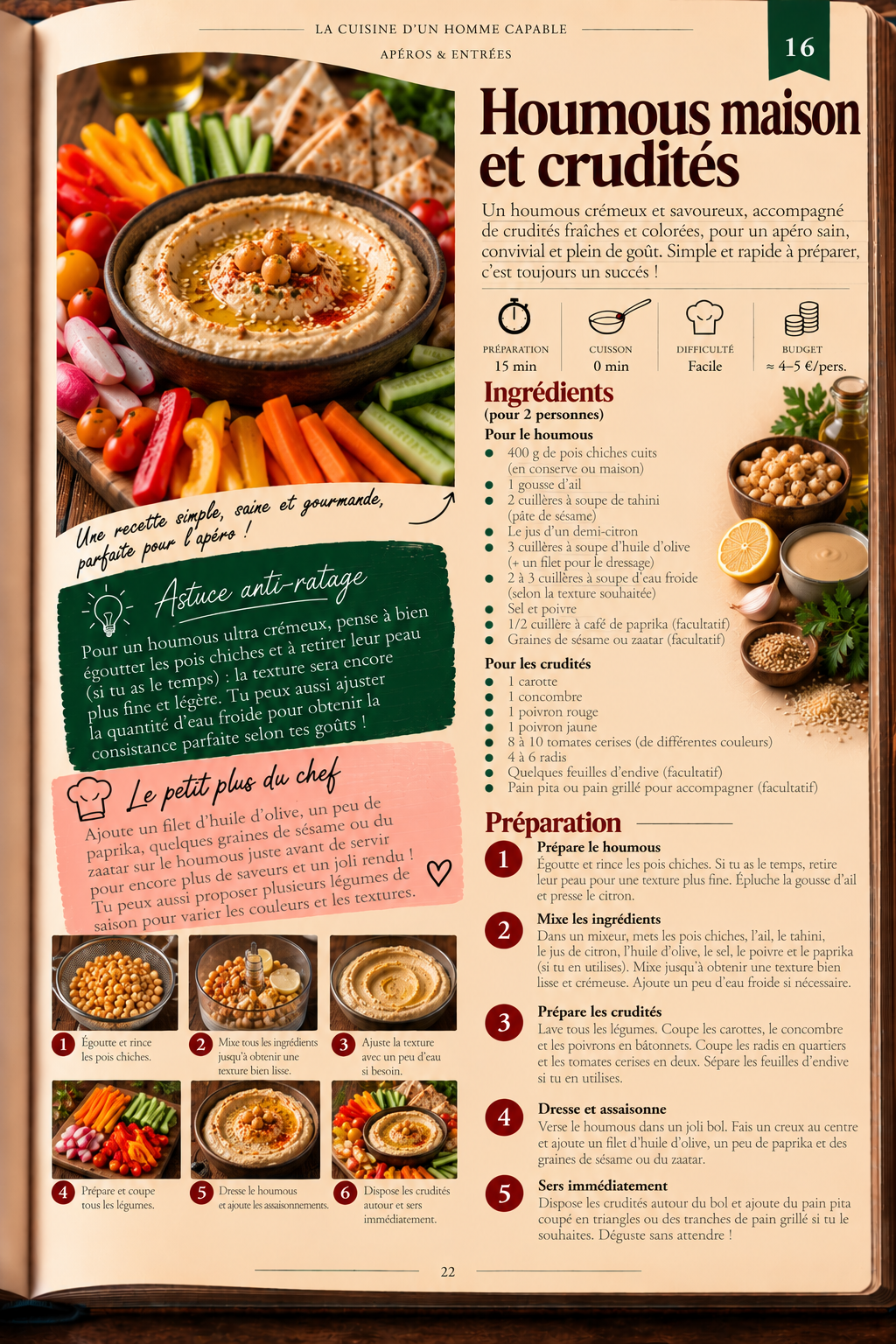 Houmous maison et crudités